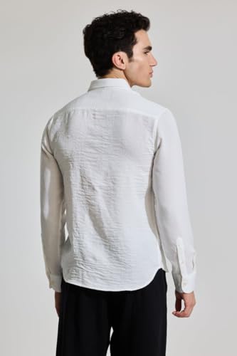 Image of SNITCH White Full Sleeve Casual Textured Shirts