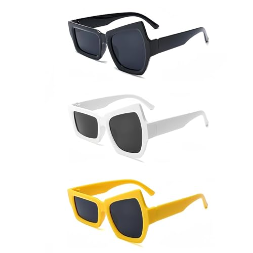 SIXHAOBU 3 Pièces Lunettes de Soleil en Forme Irrégulière, Lunette De Soleil Drôles, lunettes de soleil femme, Irrégulières à Grands et Petits Yeux pour Femme...