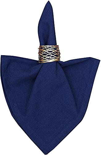 Image of Cotton Mercerised Dining Table Napkins, Set of 4, Solid Plain Colour, Heavy Weight,More Than 2 cm Mitered Hem,Washable at 40C (Blue, 45 X 45 Cms)