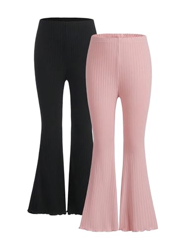 Image of WDIRARA Girl's 2 Piece Elastic Waist Flare Bell Bottom Ribbed Knit Long Pants