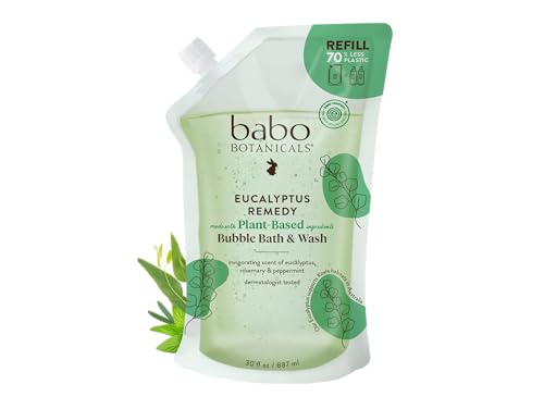 BABO Botanicals Eucalyptus Remedy 2-in-1 Bubble Bath &amp; Wash - Invigorating Eucalyptus, Rosemary &amp; Peppermint - for All Ages - EWG Verified - Vegan