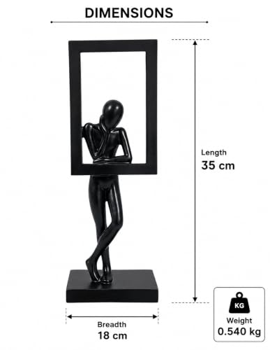 Image of Uptrix Decorative Modern Abstract Thinker Sculpture with Frame, Minimalist Black Resin Decorative Statue, Contemporary Tabletop Home Decor Accent for Living Room. (Black)
