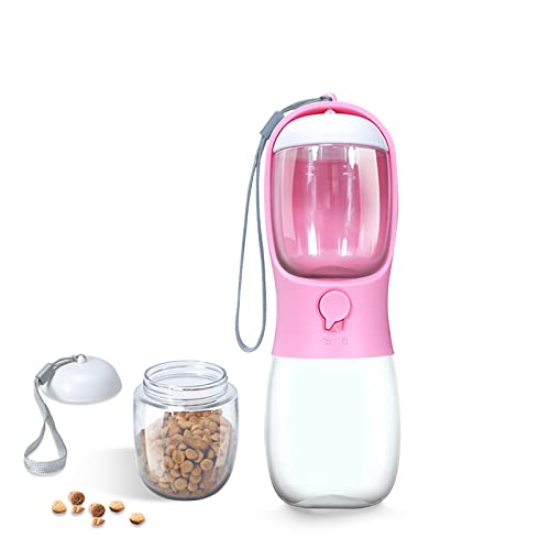 2 in 1 Portable Dog Water Bottle with Food Container Pet Drink Feeder Travel Leak Proof 300ml Water Dispenser Sack (Pink, One Size) - Image 3