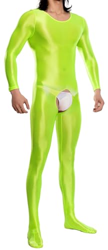 AIEOE Herren Jumpsuit Einteiler Glossy Overall Langarm Figurbetont Ganzkörperanzug Clubwear EU S