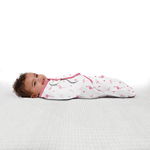SwaddleMe by Ingenuity Original Swaddle, 100% Cotton, Improves Sleep & Calms Startle Reflex, 0-3 Months, 3-Pack - Flamingo Fiesta