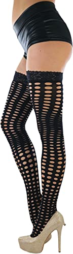 Image of ToBeInStyle Women's Sexy Nylon Versatile Fine Fishnet Thigh High Stockings w /Opaque Band