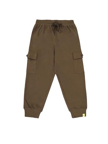 Image of KiddoPanti Boys Cotton Joggers | 100% Cotton Single Jersey | 2 Side Cargo Pockets with Flap | Elasticated Waist Band with Functional Drawcord | Soft & Breathable Track Pants