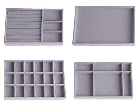 Gokich 4 Pcs Stackable Velvet Jewelry Organizer For Drawer Jewelry Organizer Tray Earring Bracelet Necklace Ring Organizer Holder For Women