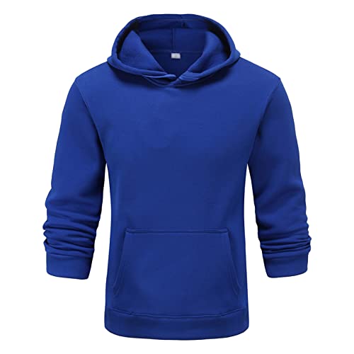 Maiyifu-GJ Pullover Hoodies for Men Classic Casual Solid Loose Fit Long Sleeve Hoodie Basic Lightweight Hooded Sweatshirt (Blue,X-Large)