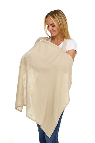 Image of Muslin Nursing Cover Up for Breastfeeding - Breast Feeding Covers for Women | Breathable 100% Muslin Cotton Breastfeeding Cover with Arch-line and Adjustable Straps| Breastfeeding Essentials (Beige)