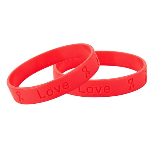 50 Pack Red Silicone Bracelets – AIDS, HIV, heart disease, aplastic anemia, cardiovascular disease, drug abuse, high blood pressure, hypertension, stroke and substance abuse – Perfect for Fundraising and Gift-Giving Red Rubber Wristbands