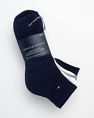Tommy Hilfiger Men's Athletic Socks - Performance Cushion Quarter Cut Ankle Socks (6 Pack), Size 7-12, Navy Multi #TOP1