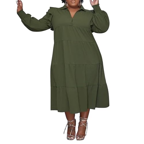 Robe tunique élégante vert foncé haut de gamme avec finitions volants impeccables