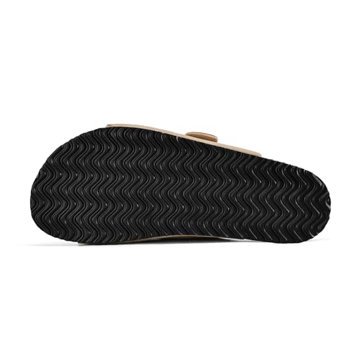 Image of mysoft Womens Flat Sandals Cork Footbed Slides with 2 Straps | Adjustable Buckle Slip On Comfortable Casual Light Weight Summer sandals