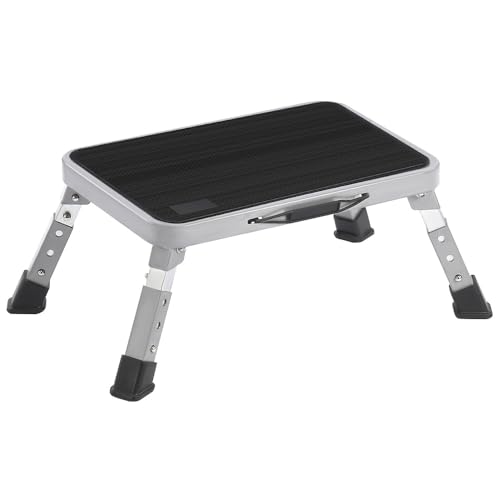 Foldable Step Stool, Adjustable Non Slip Kitchen Stool, Lightweight Steel Platform Step Stools for Kitchen, Bedroom, Garage, Office, 150kg Capacity