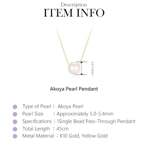 KOKO PEARL JEWELRY] Japanese-Made Floating Single Akoya Pearl Pendant Necklace for Women Real Cultured Pearls with 10K Solid Gold Layered Chain Choker Daily Formal Jewelry Gift nc854