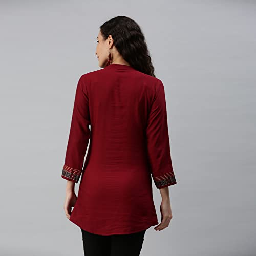 Image of SheWill Cotton Blend Stripe Print Embroidered A-Line Tunic