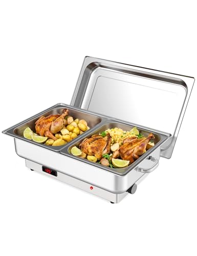 KYBOLT Electric Chafing Dish,Food Warmer and Servers, 2 x 4.5QT Rectangular Half-Size Stainless Steel Chafing Dish Set with Temperature Control Display for Parties, Catering, Festivals