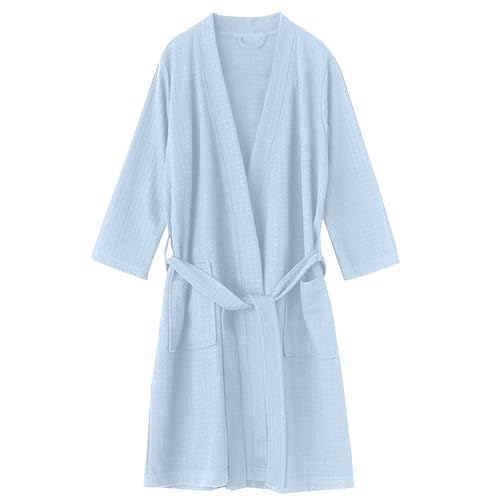 Waffle Bathrobe for Men Soft Kimono Spa Robe for Travel Flight Hotel Lightweight Quick Dry Yukata Nightgown Robes4