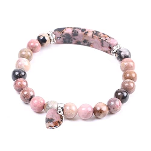 Pulsera de energía del corazón de rodonita para mujer, yoga, chakra, perlas de energía, protección, pulsera con colgante de corazón, rodonita