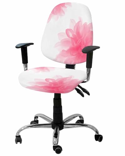 Pink Flowers 2 Pieces Computer Office Chair Covers Set,Stretchable Desk Rotating Chair Seat Cushion Slipcover Back Covers,Bohemian Ombre Modern Minimalist Floral Slipcover Back Cover,Protectors Cover