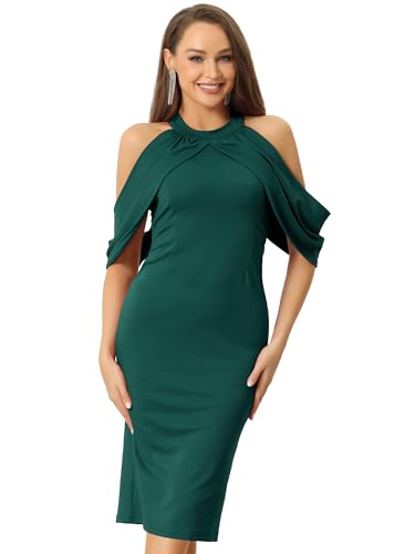Allegra K Elegantes Neckholder-Kleid für Damen, schulterfrei, figurbetontes Cocktailkleid, dunkelgrün, L