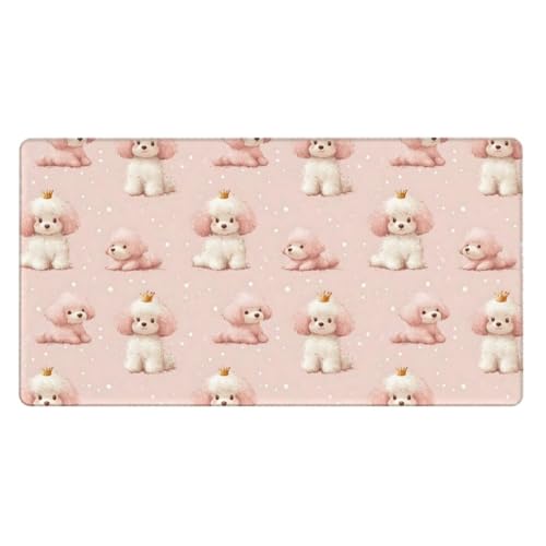 Tapis de souris rose couronne de chiot à bords cousus et base en caoutchouc antidérapante