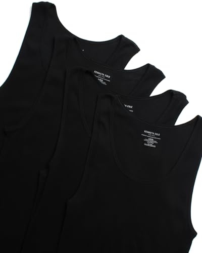 Kenneth Cole Men's Tank Top Undershirt -100% Cotton Tagless Ribbed A-Shirt Tank Top - 4 Pack Undershirt for Men (S-XL)4
