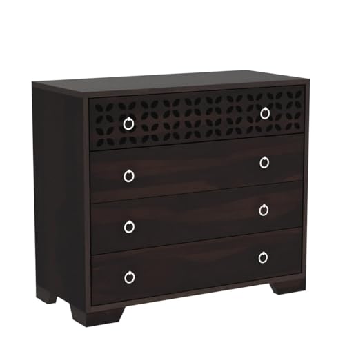 Image of GateWay Furniture Solid Sheesham Wood Wooden Chest of Drawers with 4-Drawer Storage (Asher, Walnut Finish)