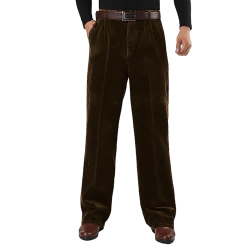 Mens Corduroy Pants Flat Front Vintage Trousers Slim Fit Dress Suit Straight Pants