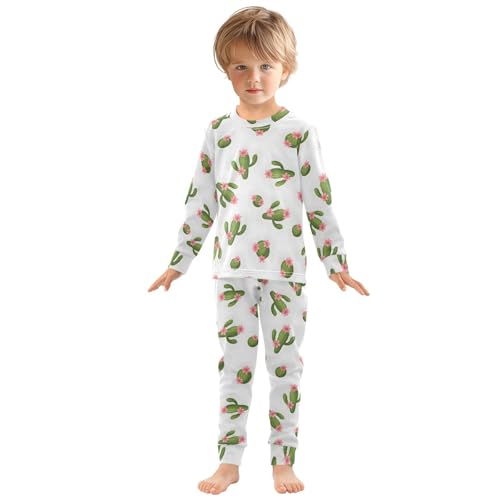 Pajama Sets Long Sleeve Cactus Pattern with Flowers Soft Comfy Sleepwear 2 Piece PJS 3-8T2