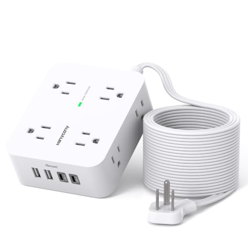 Image of 15 Ft Long Extension Cord with Multiple Outlets, Surge Protector Power Strip Flat Plug with 8 Outlets 4 USB Ports(2 USB C), Desk Outlet Extender for Home Office Supplies, College Dorm Room Essentials