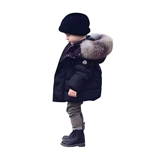 Blouson Manteau Fourrure Chaud Enfant Garçon Fille Doudoune à Capuche - Veste à Manches Longues Sport bébé Ski Vêtement (Noir-a, 80/6-12 Mois)