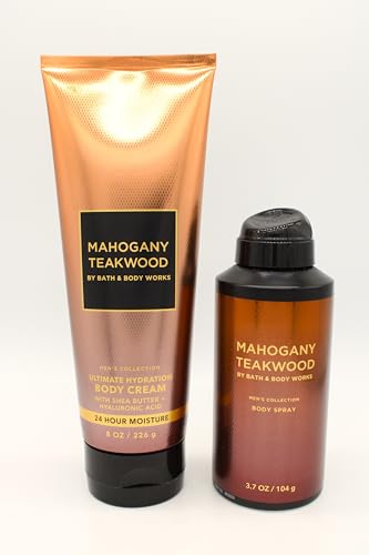 Mahogany Teakwood, Bath and Body, Bundle Set of Body Cream and Body Spray