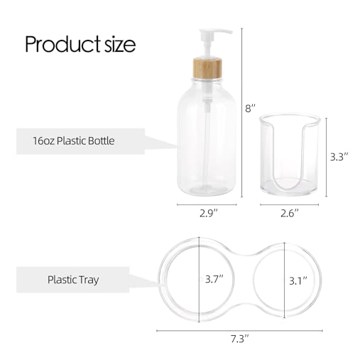 Image of Mouthwash Dispenser for Bathroom, 16oz Plastic Mouthwash Dispenser with Cup Holder and Tray Mouth Wash Bottle Container - Clear