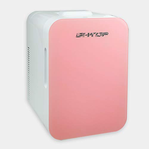 BHTOP 10L Mini Fridge Compact Portable Cooler Warmer Fridge for Bedroom, Office, Dorm, Car,Skincare,cosmetics in Pink (110-120V/12V)