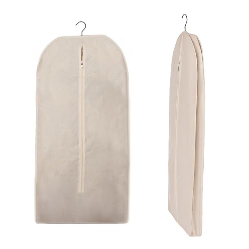 Beige Cotton Garment Bags 24 x 42 Inches with Zipper - Dust Proof Closet Organizer Easy Storage Travel Bag Garment Protector for Dress Suit and closet storage