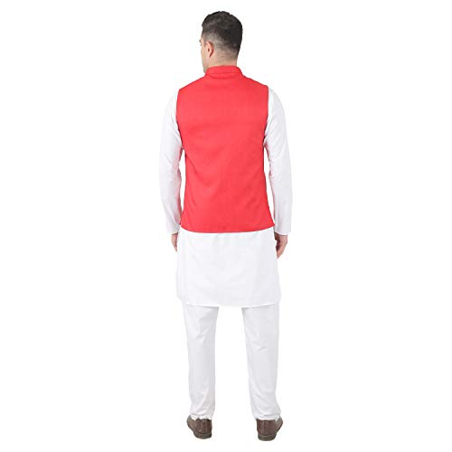Image of TAHVO Men's Nehru Jacket /Waistcoat /Modi Jacket Cotton Fabric /Men 's 5 Button Nehru Jacket with Hanky Kurta Set