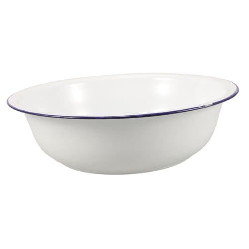 LALADEFIEE Lavabo para Pies Esmaltado Vintage Cuenco Clásico para Pedicura y Baño de Pies Cubo Multiuso con Borde Azul para Remojar y Lavar Casa