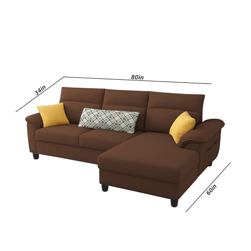 Image of Casaliving Seams RHS 4 Seater L Shape Sofa for Living Room (Brown Fabric) Premium Fabric Sofa