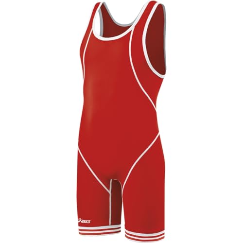 ASICS Men's Snap Down Wrestling Singlet (Red/White), X-Large