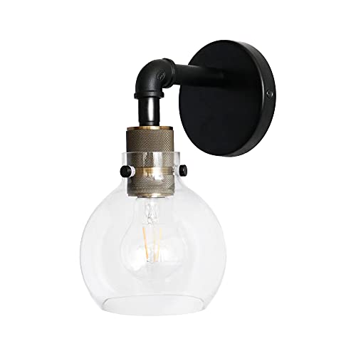 Image of MONKFISH Wall Light, Industrial Metal Style Wall Lamp Fixture, 1-Light Wall Sconce with Clear Glass Ball Shade for Bathroom Bedroom Stair Cafe, E26 Base (Thin Tube)