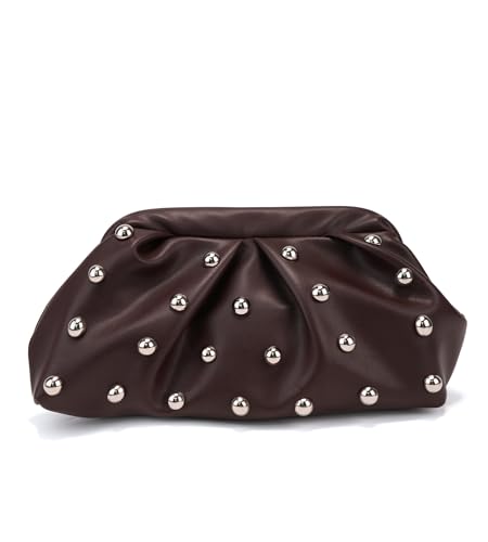 KingTo Clutch Purses for Women, Soft Cloud Bag Fashion Dumpling with Ruched Pouch Handbag for Crossbody Shoulder (B-Coffee)
