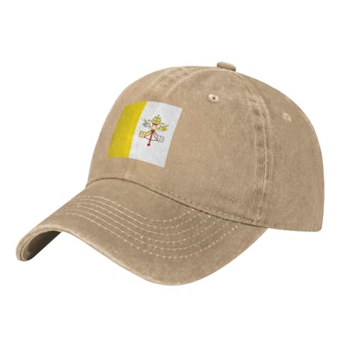 WHJSSF Casquette de baseball de cowboy noire avec motif drapeau du Vatican - Réglable - En coton - Bord incurvé classique, naturel, Taille unique