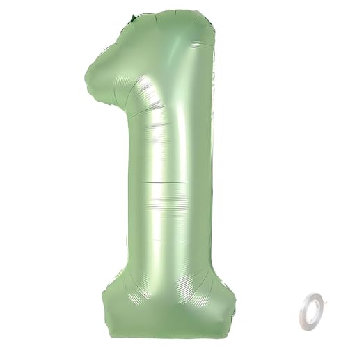 Balorise 40 Pouces Aluminium Ballon Géant Vert Chiffre 1, Gonflable Hélium, Grand Numéro 0-9, 10-100 (101cm), Décoration de Foil Ballons pour Fête...