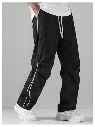 Men's Contrast Binding Parachute Pants Y2K Drawstring Baggy Casual Pants Streetwear2