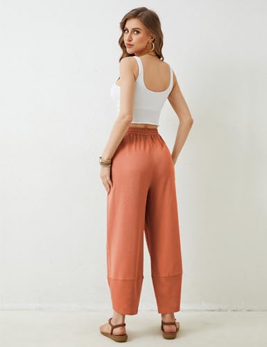 Image of Himosyber Women Cotton Pants Wide Leg Pants Casual Loose Baggy Elastic Waist Beach Palazzo Harem Pants