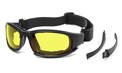 ALWAYSUV Gelbe Sicherheitsbrille, UV-Schutz, kratzfeste, getönte Gläser, Motorrad-Schießbrille, weiche militärische Augenschutzbrille Cover
