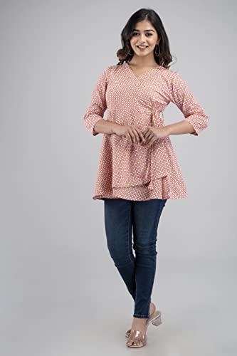 Image of feranoid Floral Print Angrakha 3 Sleeves Flared Kurti