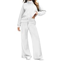ZGHQHCDRH Matching Sets Women Clothing Two Piece For Comfiest Airport Outfits Two Piece Sets For Women Mock Neck Sweatsuits Matching Loungewear Plus Size Fall Fashion Travel Outfits Winter (White,L)